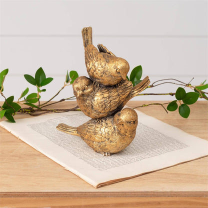 Stacked Gold Tone Bird Figurine (Pk/04)