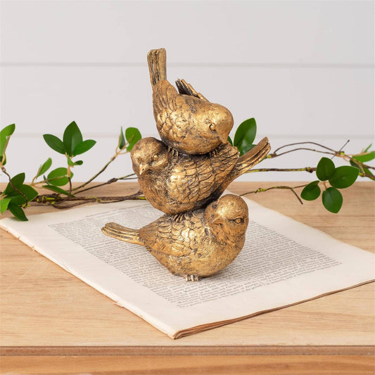 Stacked Gold Tone Bird Figurine (Pk/04)