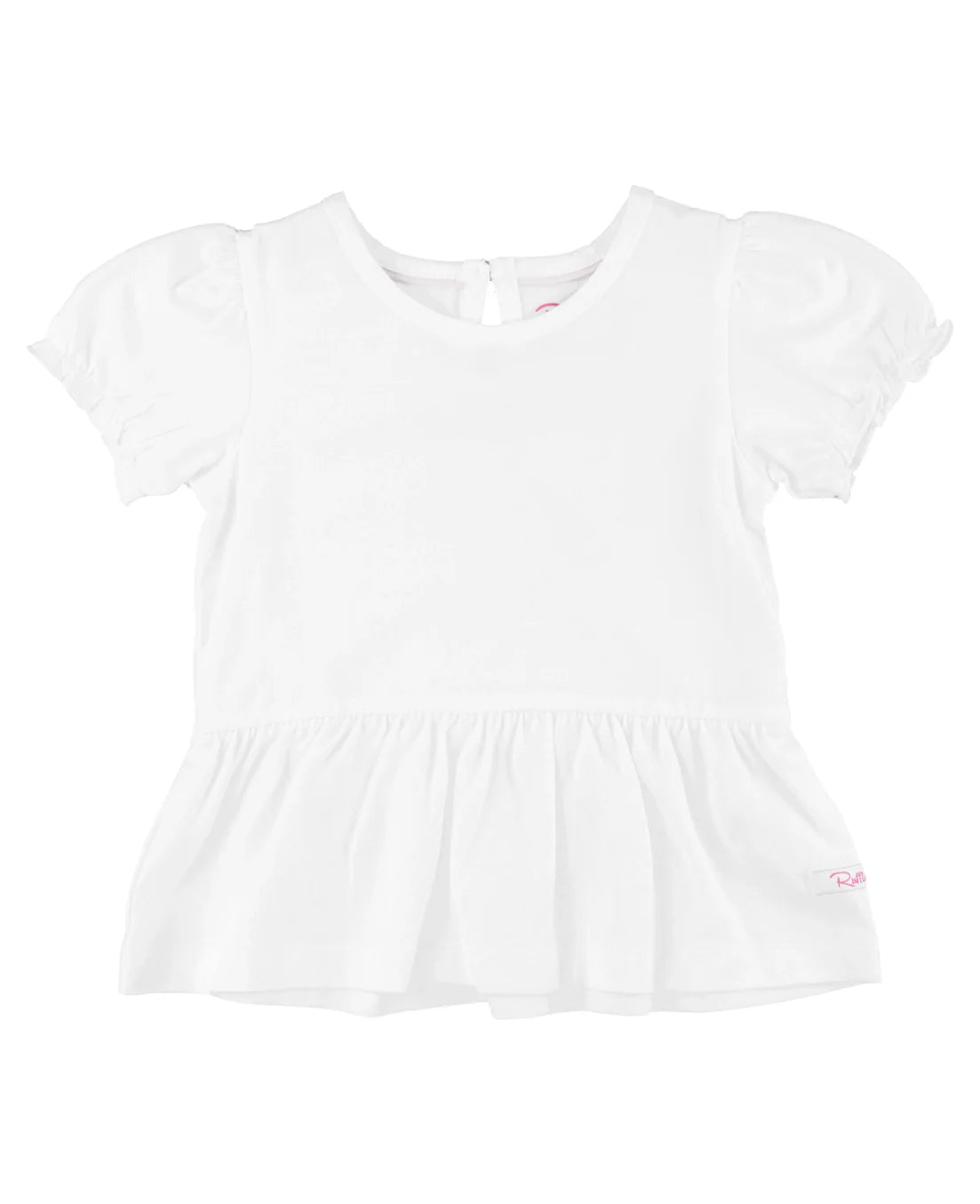 Ruffle Butts White Knit Puff Sleeve Peplum Top