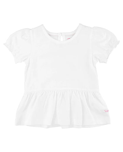 Ruffle Butts White Knit Puff Sleeve Peplum Top
