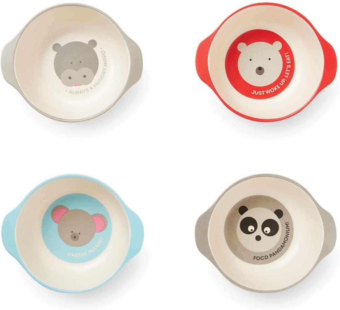 Red Rover Bamboo Animal Bowls, Set of 4, 4.5" x 5.25"