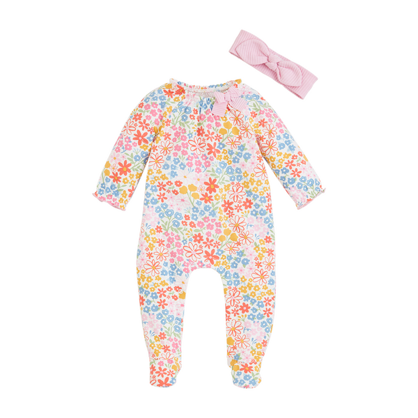 Mudpie Rainbow Disty Floral Sleeper with Headband